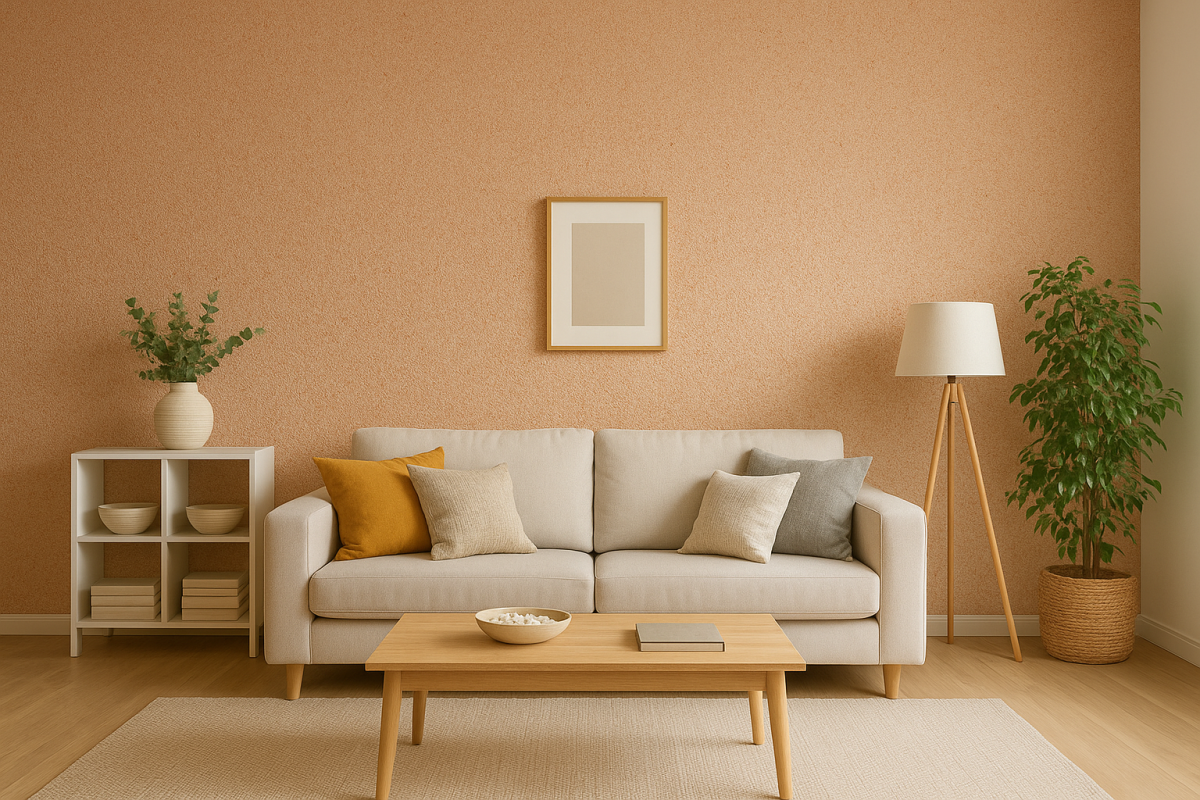 نمونه اجرای پوشش سلولزی روی دیوار پذیرایی با طرح و رنگ روشن